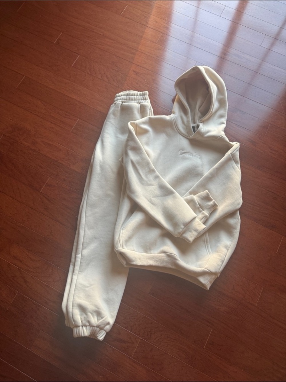 Kids Cream Hooded Sweatshirt & Jogger Set